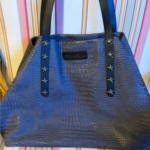 COA JIMMY CHOO - PIMLICO SLATE CROCODILE PRINTED NUBUCK LEATHER TOTE STAR TRIM